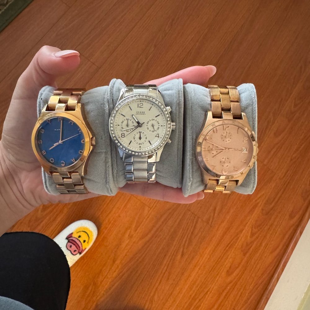 3 Watch Set - Blue, Silver, Rose Gold